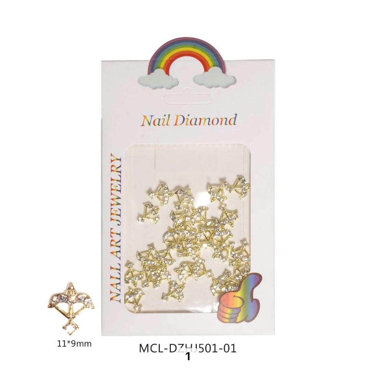 Nail Charm Gold Arrow with Rhinestone 30pcs/bag - Premier Nail Supply
