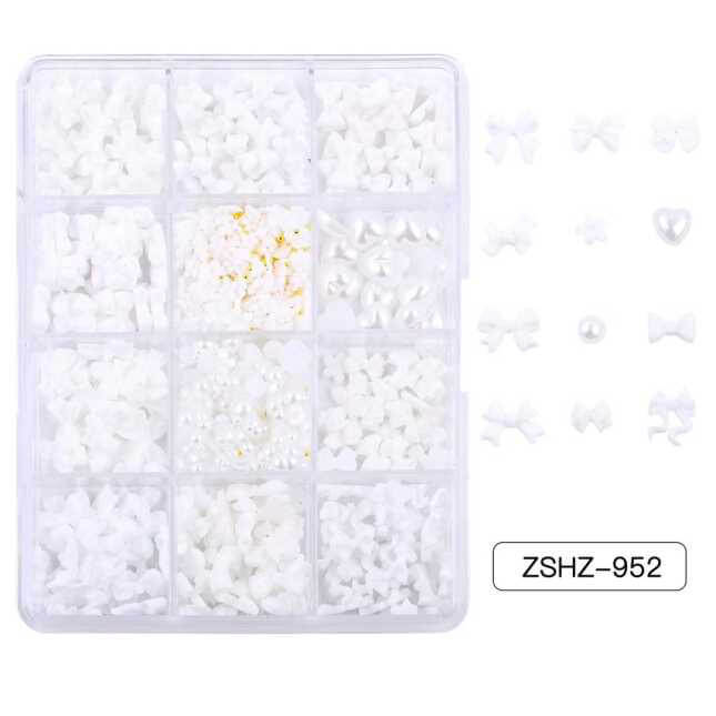 Nail Charm Resin Pearl White Bows 12 Design - Premier Nail Supply