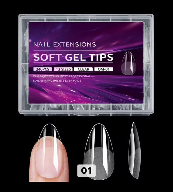 Nail Tip Press on Almond Extensions Soft Gel Medium 12Sizes 240pcs #MO-01