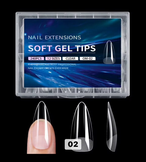Nail Tip Press on Stiletto Medium Extensions Soft Gel 240pcs-12Sizes #MO-02