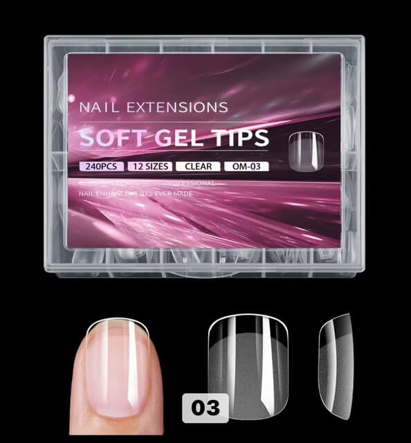 Nail Tip Press on Square X Short Extensions Soft Gel 12Sizes 240pcs #MO-03