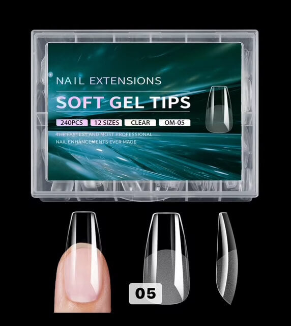 Nail Tip Press on Coffin Medium Extensions Soft Gel 12Sizes 240pcs #MO-05