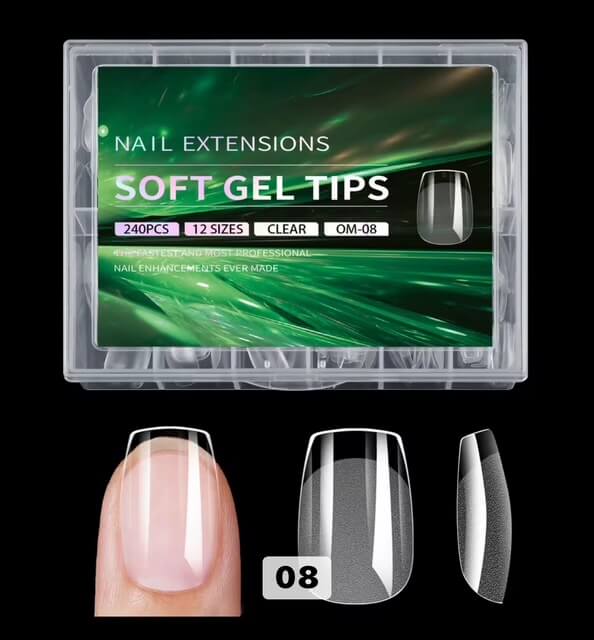 Nail Tip Press on Square Short Extensions Soft Gel 12Sizes 240pcs #MO-08