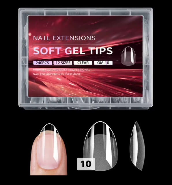 Nail Tip Press on Almond X Short Extensions Soft Gel 12Sizes 240pcs #MO-08