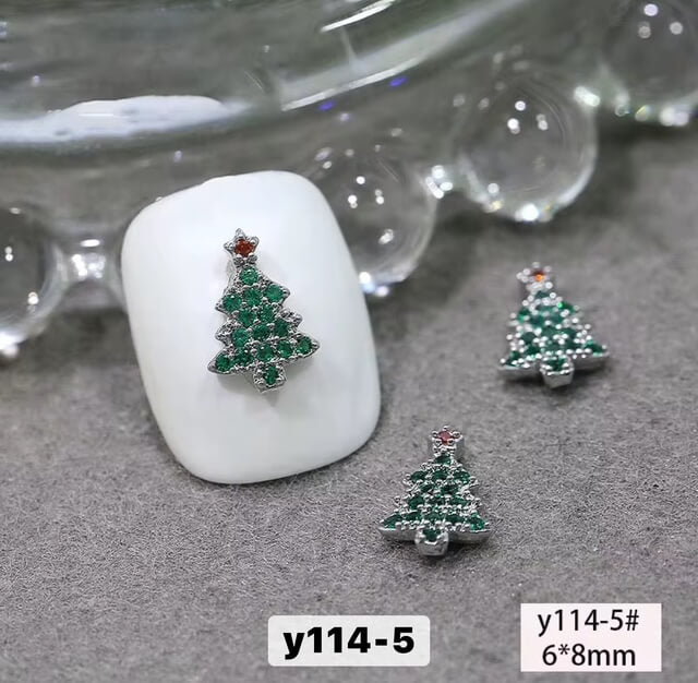 Nail Charm Christmas Tree Silver Rhinestone 2pcs/Bag