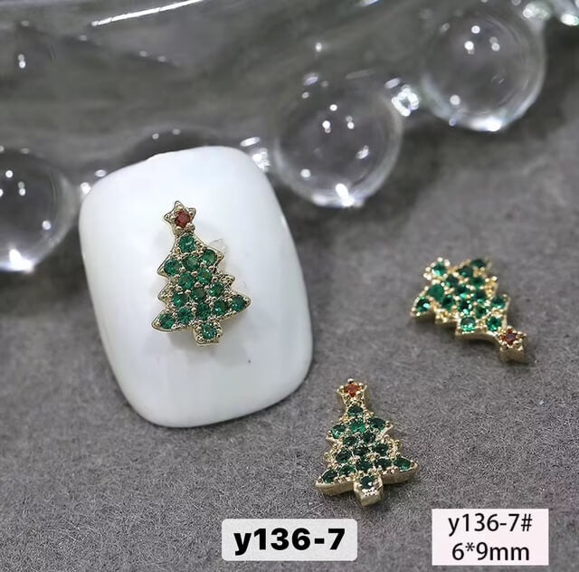 Nail Charm Christmas Tree Gold Rhinestone 2pcs/Bag