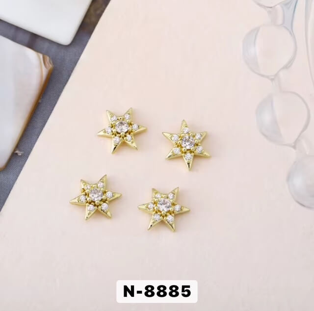 Nail Charm Gold Star with Rhinestone 2pcs/Bag
