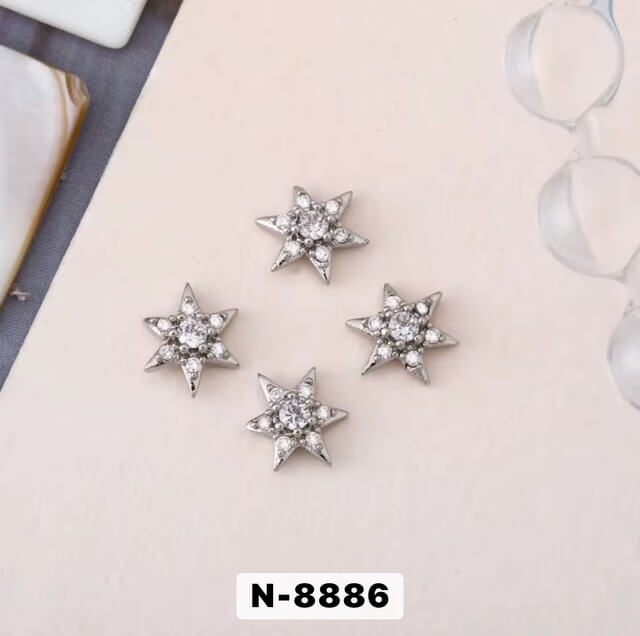 Nail Charm Silver Star with Rhinestone 2pcs/Bag