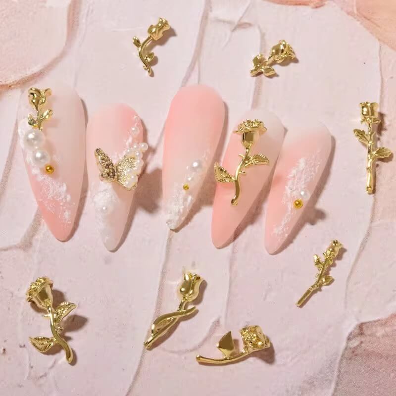 Nail Charm Gold Metal Rose #K2618-4