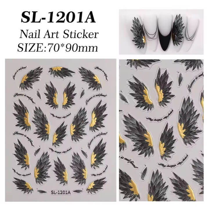Nail Sticker Black Angel Wings #SL1201A