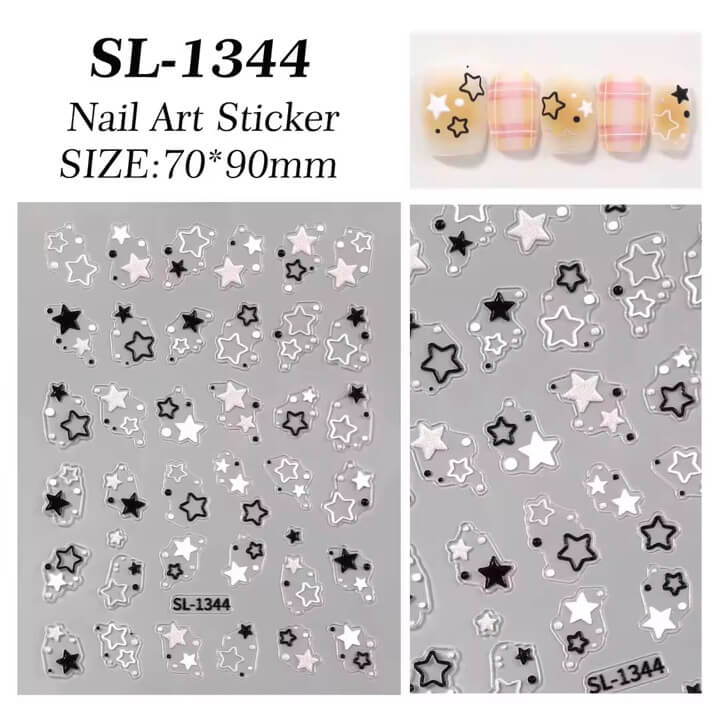 Nail Sticker Black, White Star #SL1344