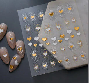 Nail Sticker Gold and White Heart #co270