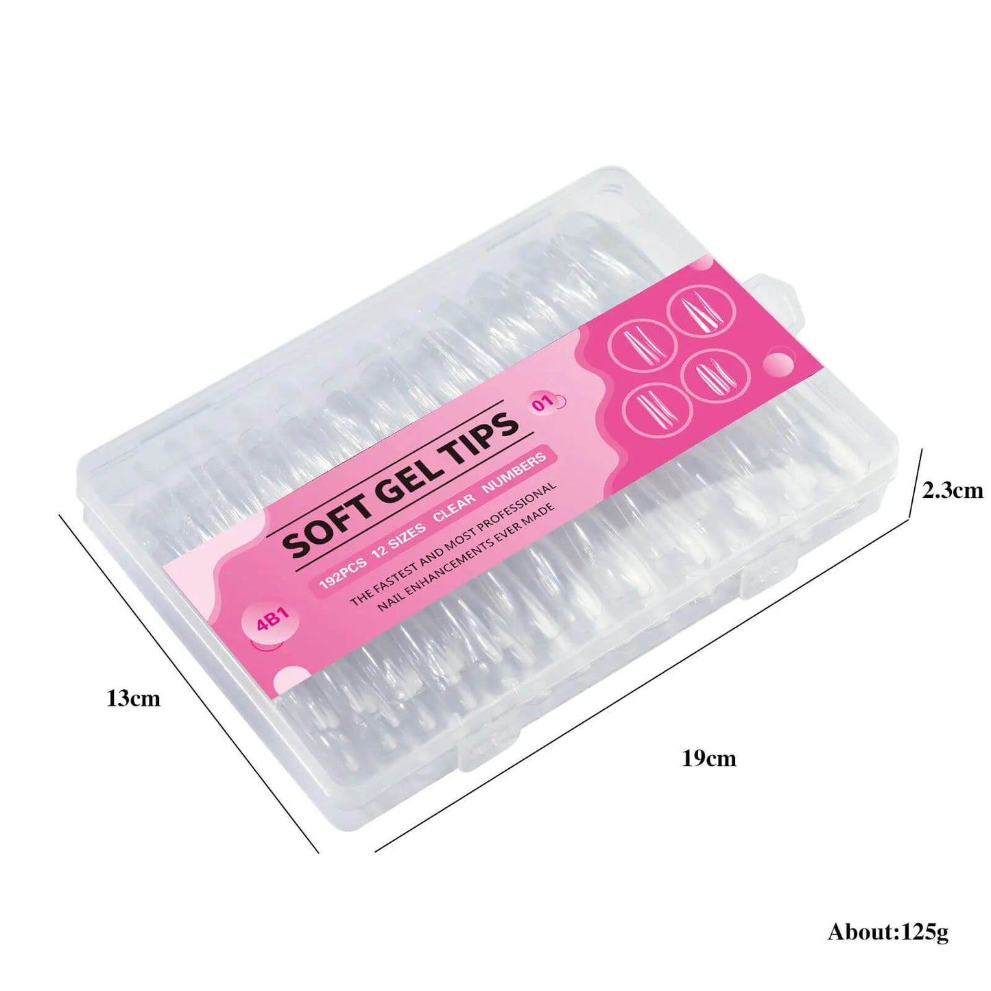 Nail Tip Soft Gel Press On 4 Style Mix Shape 192pcs- #6817