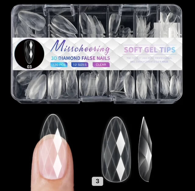Nail Tip Press on 3D Diamond Effect