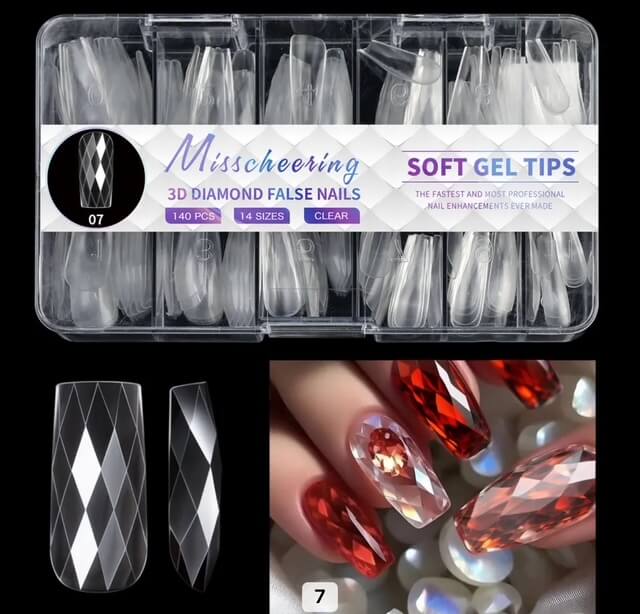 Nail Tip Press on 3D Diamond Effect
