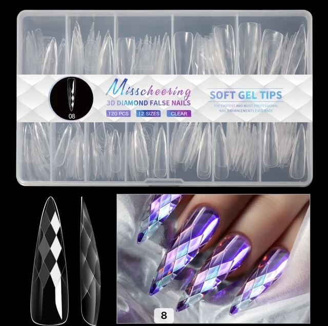 Nail Tip Press on 3D Diamond Effect