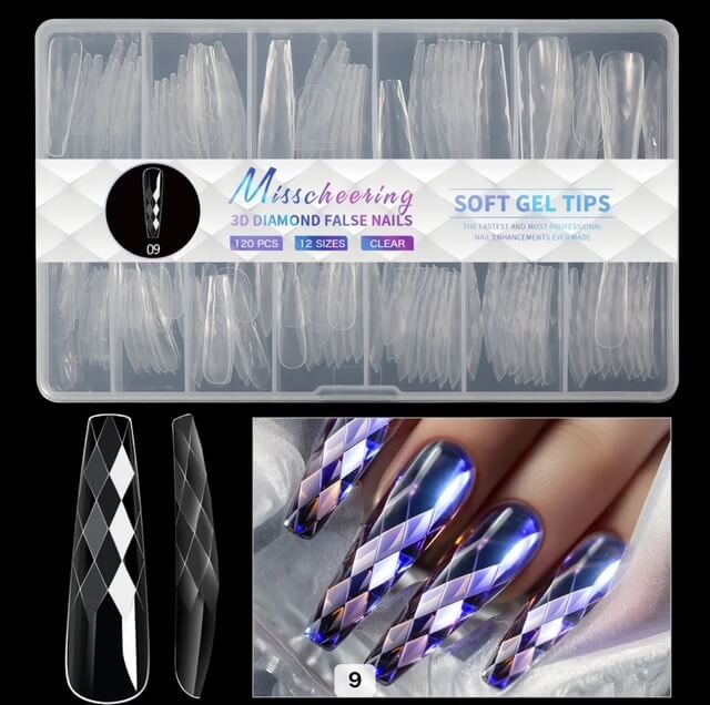 Nail Tip Press on 3D Diamond Effect