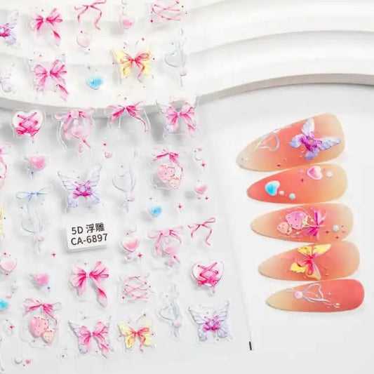 Nail Sticker Pink Bow with Butterfly  #CA6897