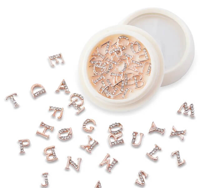 Nail Charm Letters Rhinestone Gold Silver Rosegold 26pcs/Jar - Premier Nail Supply