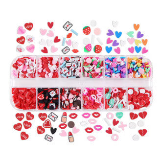 Nail Charm 3D Valentine Mix Heart, Lips, Mail 12 Grits Design/Box