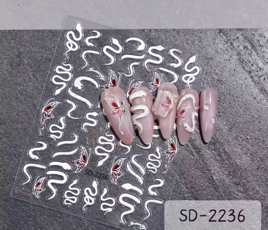 Nail Sticker White Snake 5D - SD2236