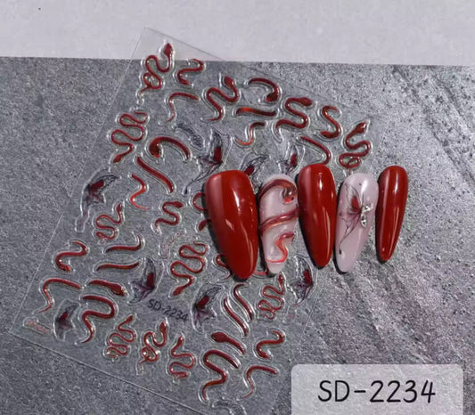 Nail Sticker Red Snake 5D - SD2234