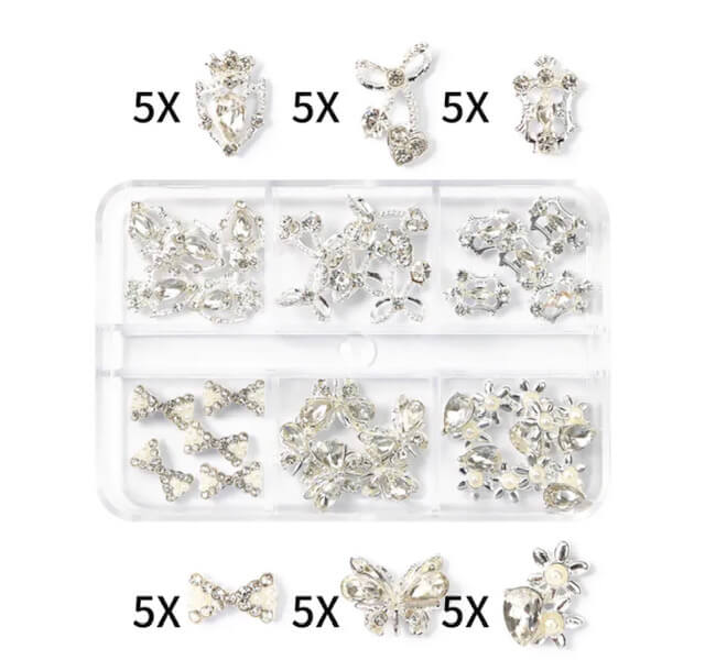 Nail Art Rhinestone Crytal AB Silver Mix Design Butterfly, Bow - Premier Nail Supply