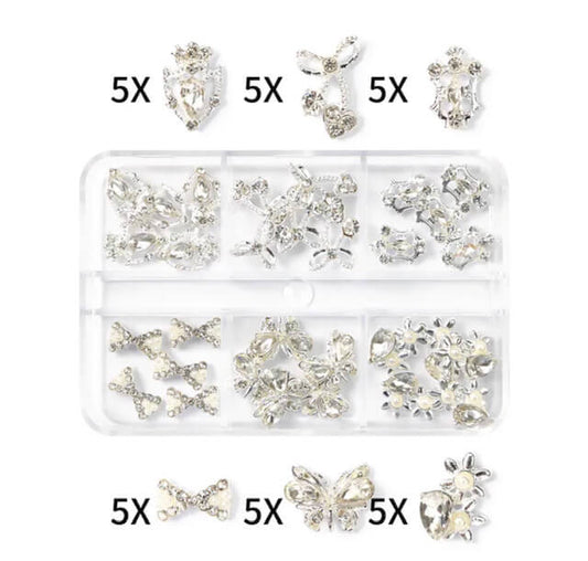 Nail Art Rhinestone Crytal AB Silver Mix Design Butterfly, Bow - Premier Nail Supply