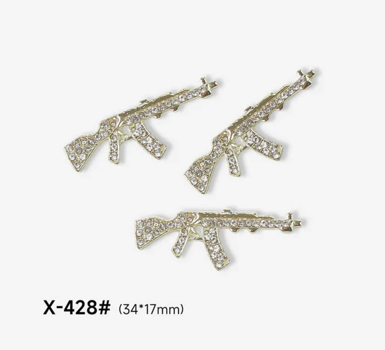 3D Rhinestone Nail Charm Gold Silver Gun Design 2pcs/bag - Premier Nail Supply