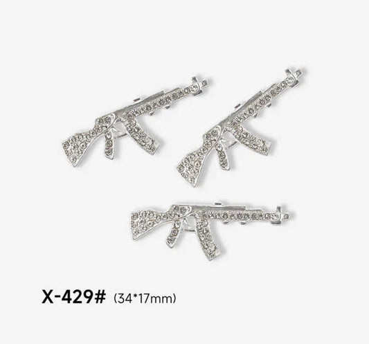 3D Rhinestone Nail Charm Gold Silver Gun Design 2pcs/bag - Premier Nail Supply
