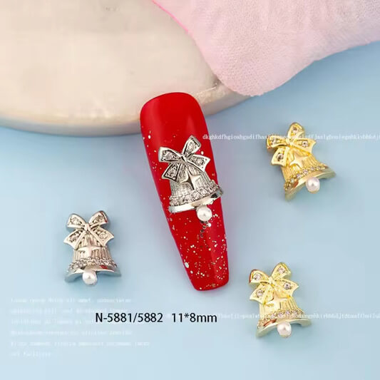 Nail Charm Bell with Rhinestone Pearl 2pcs/Bag