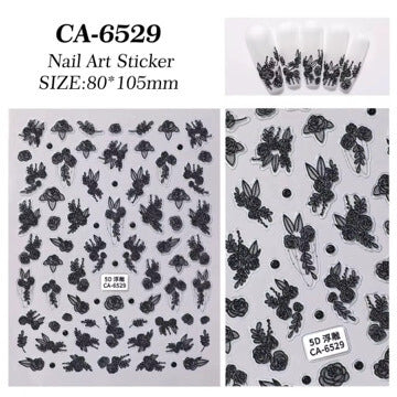 Nail Sticker 5D Black Rose #5DCA6529