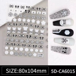5D Black and White Rose Nail Stickers with Bow #5DCA6015