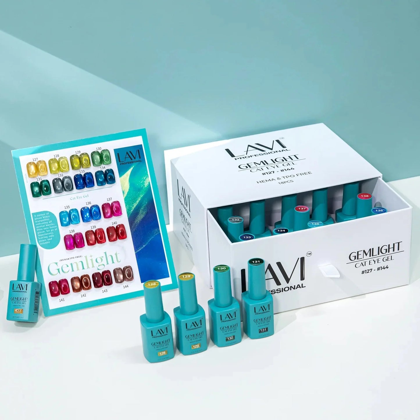 Lavi Cat Eye Gel Gemlight Collection - 18 Colors w/ 1 Counter Display & 1 Magnet Tool