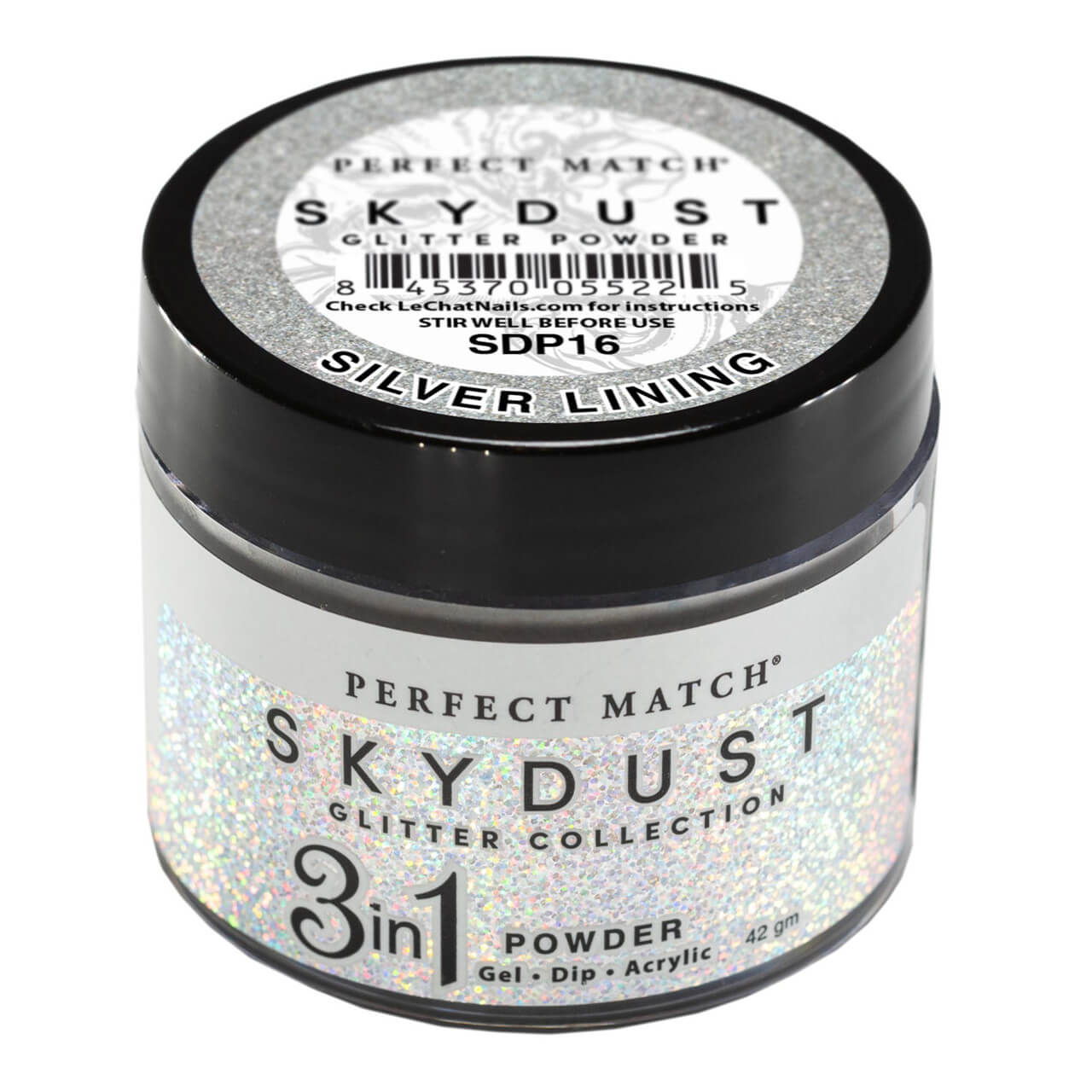 LeChat Perfect Match Sky Dust Glitter Powder - Silver Lining 1.48 oz - #SDP16 - Premier Nail Supply