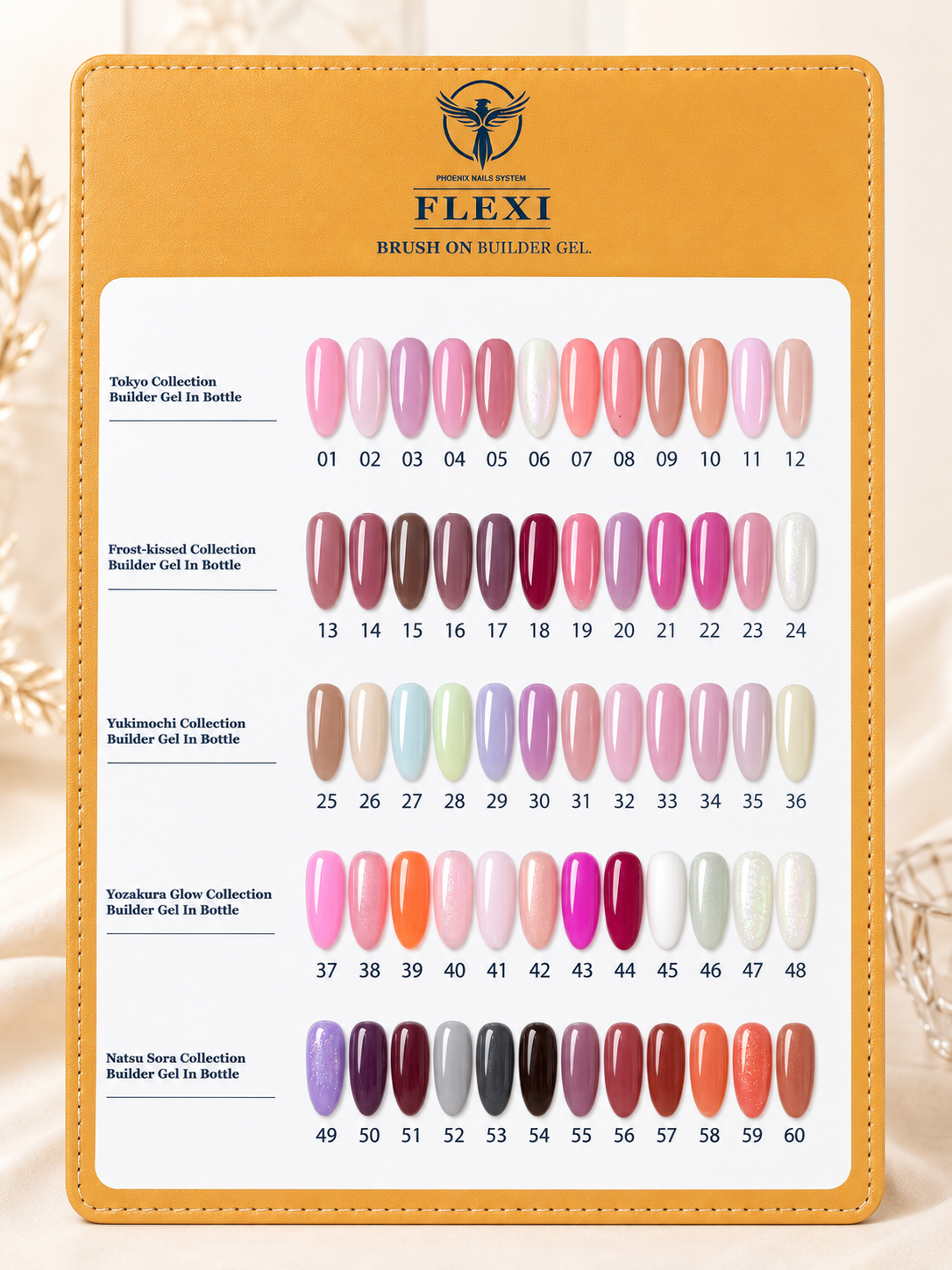 Phoenix Nails System FLEXI Brush On Builder Gel – 60 Color Collection