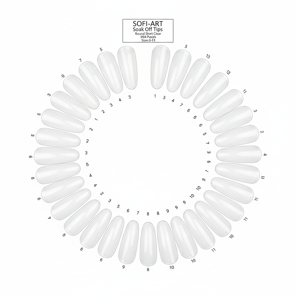 Sofi-Art Soak Off Tips Round Short Clear 504pcs/size0-11