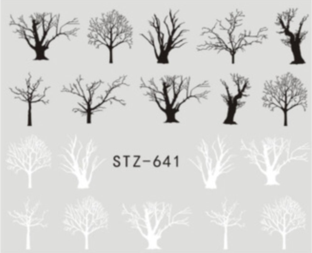 Black and White Tree Design STZ-641 - Premier Nail Supply