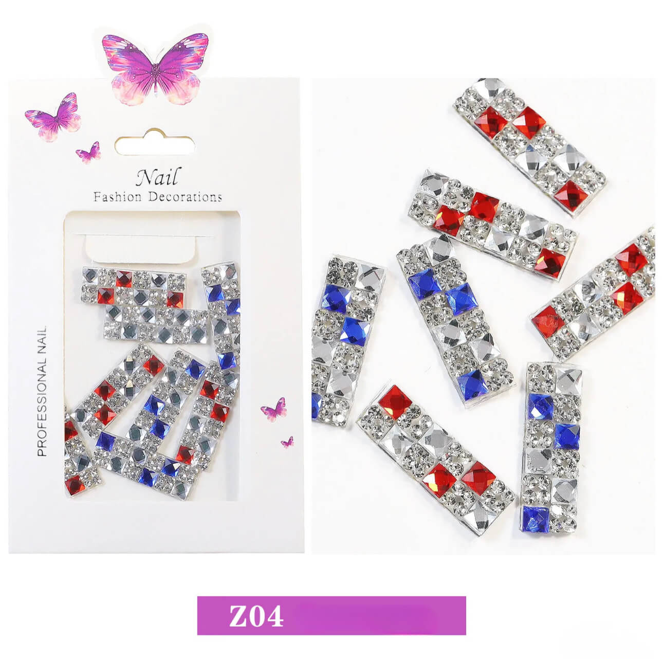 3D Rhinestone Nail Charm Row Design 8pcs/bag - Premier Nail Supply