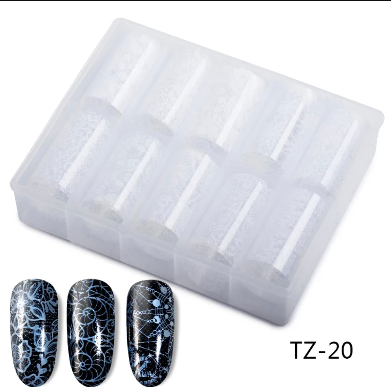 Transparent White Flowers Mix Design TZ-20 - Premier Nail Supply