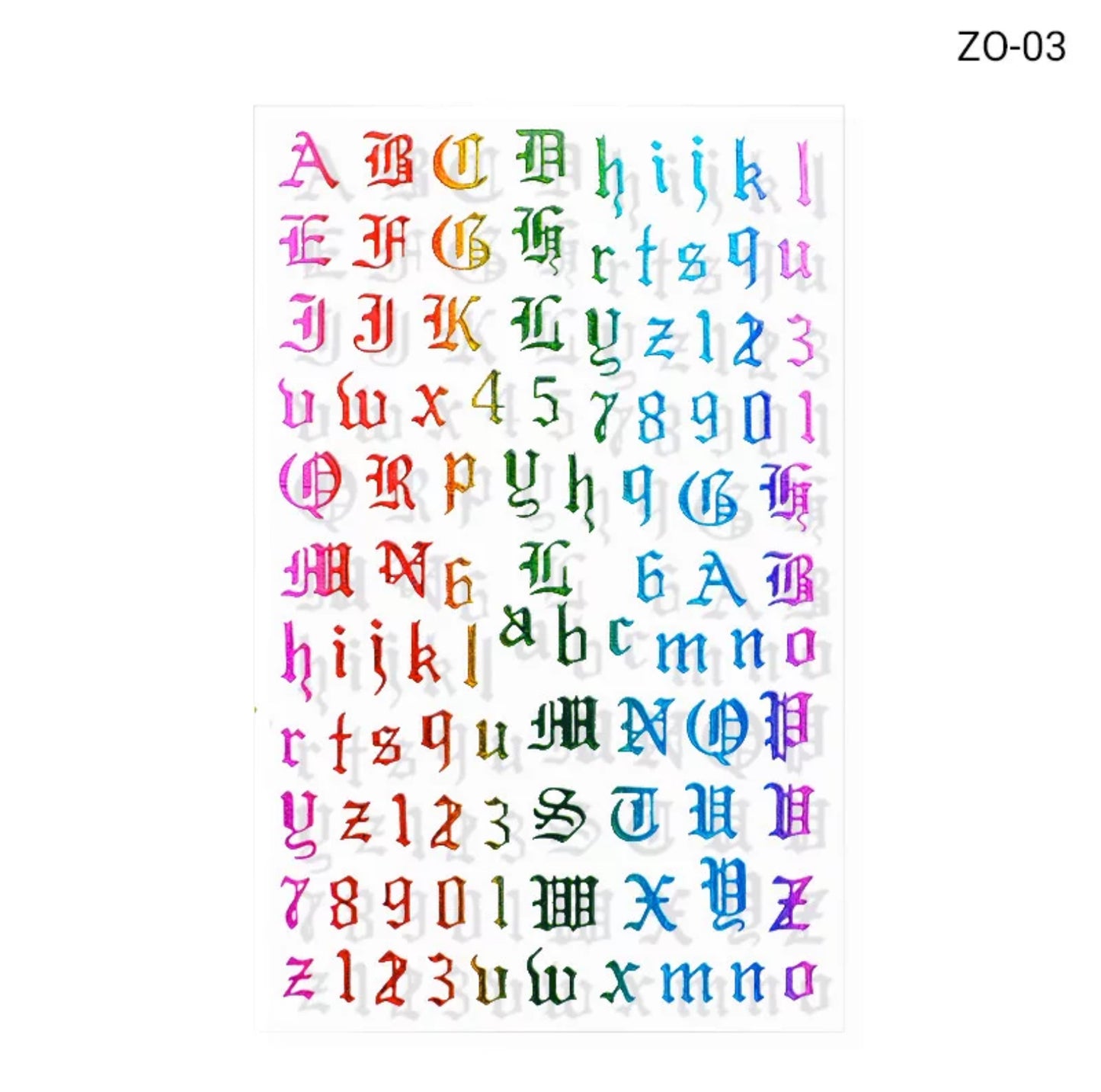 Colorful Old English Letters ZO-03 - Premier Nail Supply