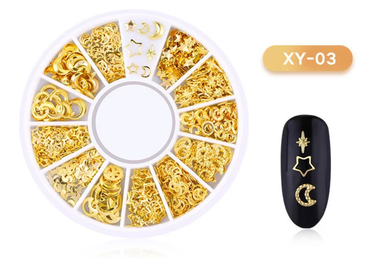 Gold Sequins Moon - Star 3D Design XY-03 - Premier Nail Supply