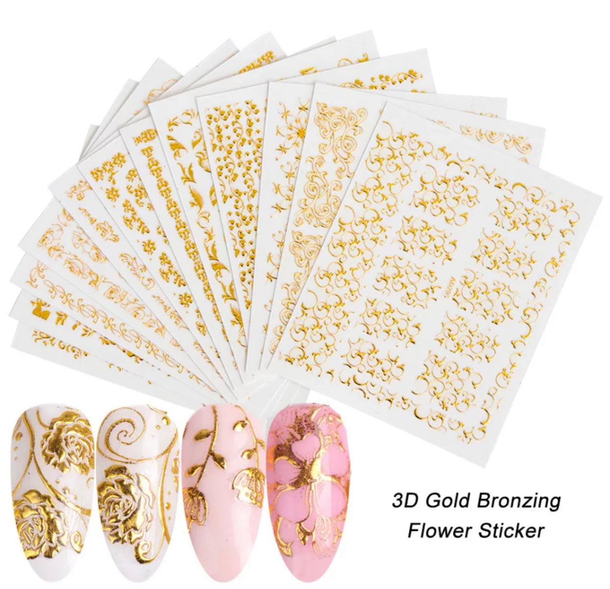 Gold Bronzing Mix Flower 3D Design / 20pcs 1pack - Premier Nail Supply