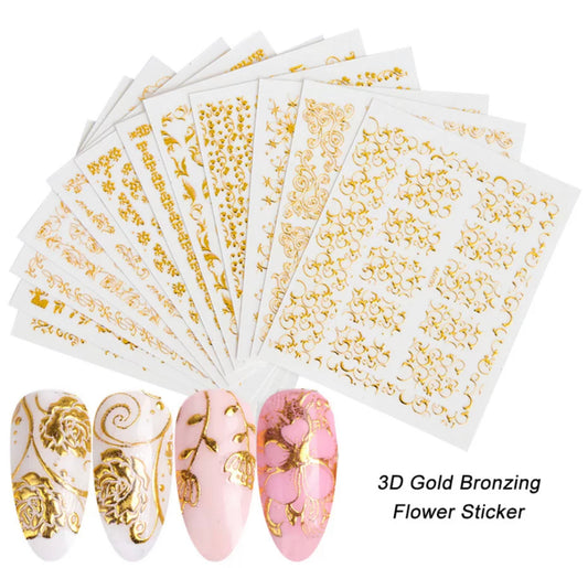 Gold Bronzing Mix Flower  3D Design / 20pcs 1pack - Premier Nail Supply