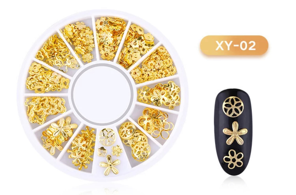 Sequins Gold Flowers 3D Design XY-02 - Premier Nail Supply