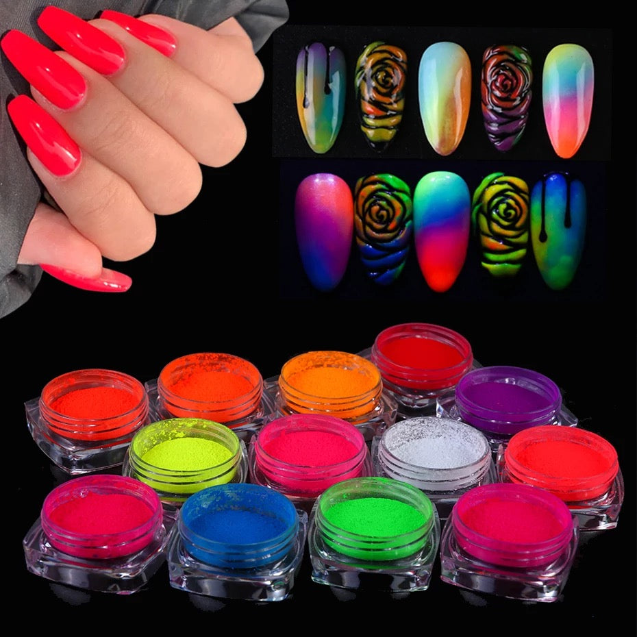Pigment Nail Powder, 2021 Colorful Fluorescent Color Nail Pigments Dust Nail Glitter Gradient Iridescent Nail Art Decoration - Premier Nail Supply