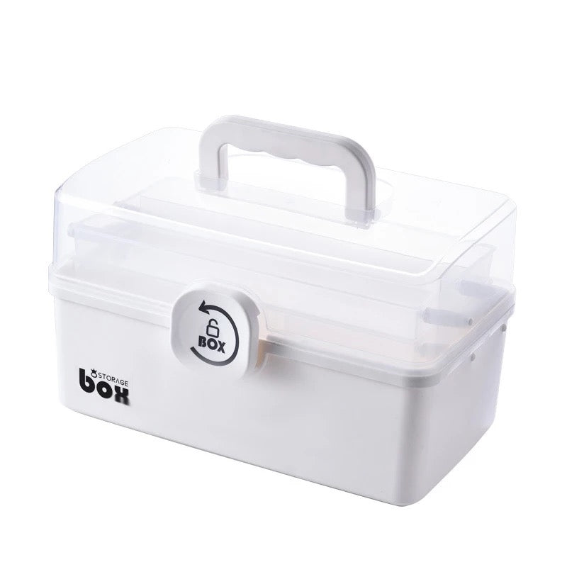 Box Organizer with 3-Tier Fold Tray,Portable Handled Art Box, Blue /White Size 11.4L - Premier Nail Supply