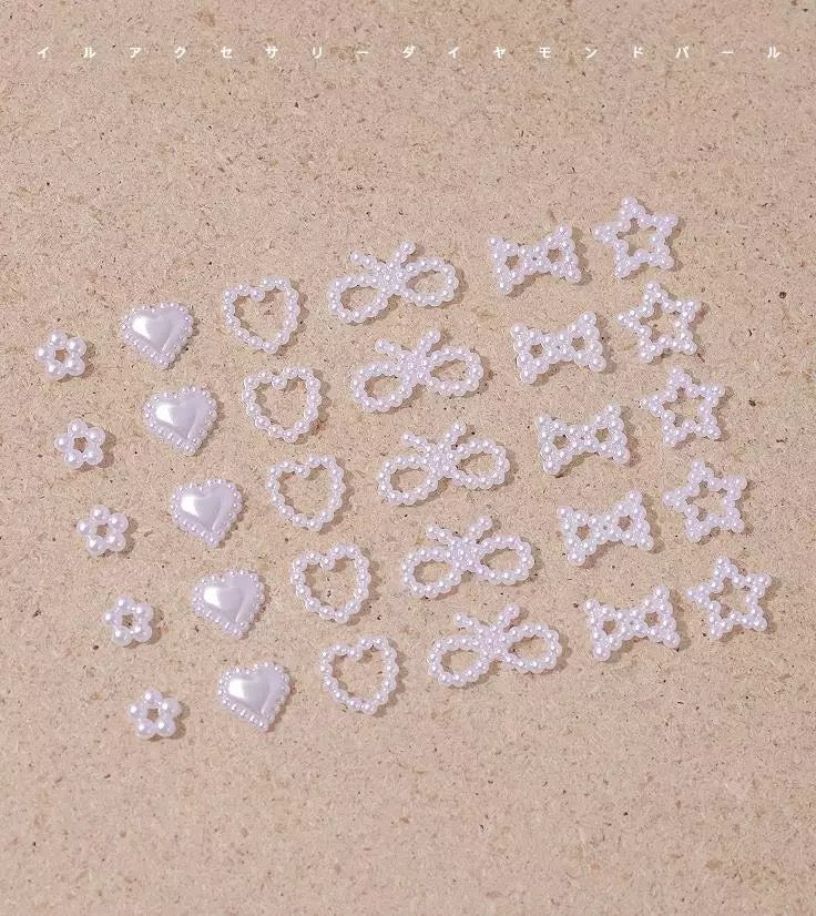 White Pearls Nail Charms Multi Shapes Flower Heart - #61689 - Premier Nail Supply