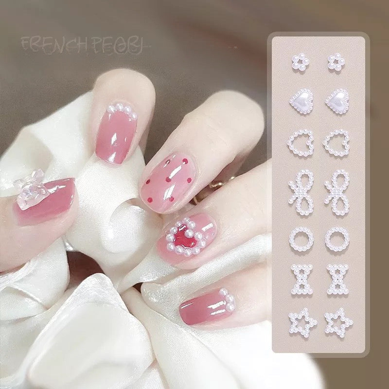White Pearls Nail Charms Multi Shapes Flower Heart - #61689 - Premier Nail Supply