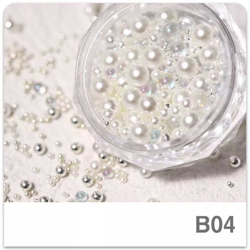White Round Pearls Mix Beads -#01526 - Premier Nail Supply